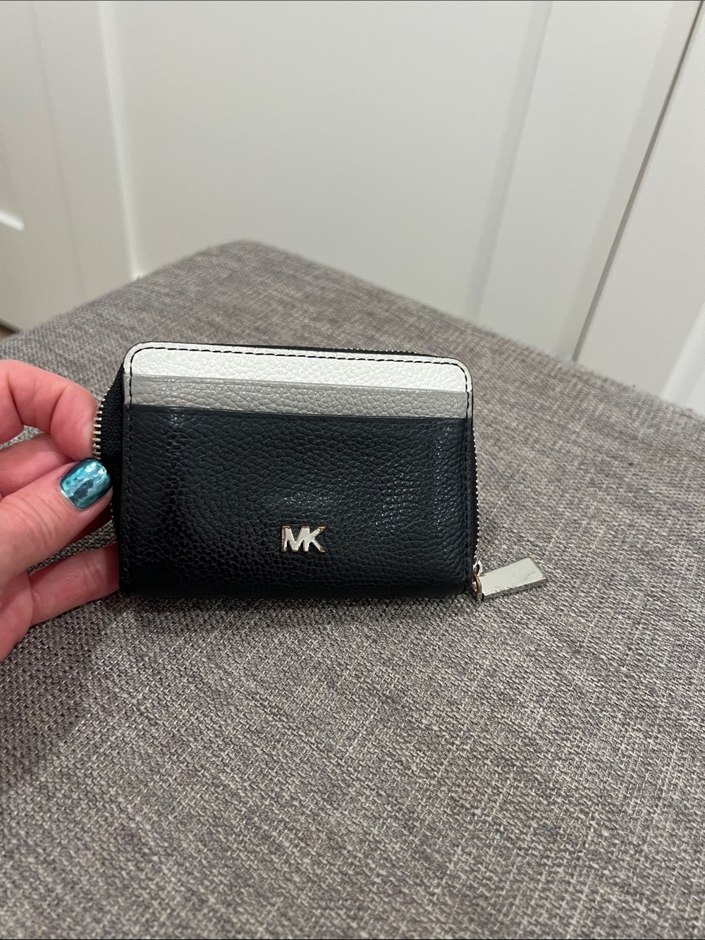 Michael Kors Black & Light Gray Two-Tone Pebbled Leather Card Wallet